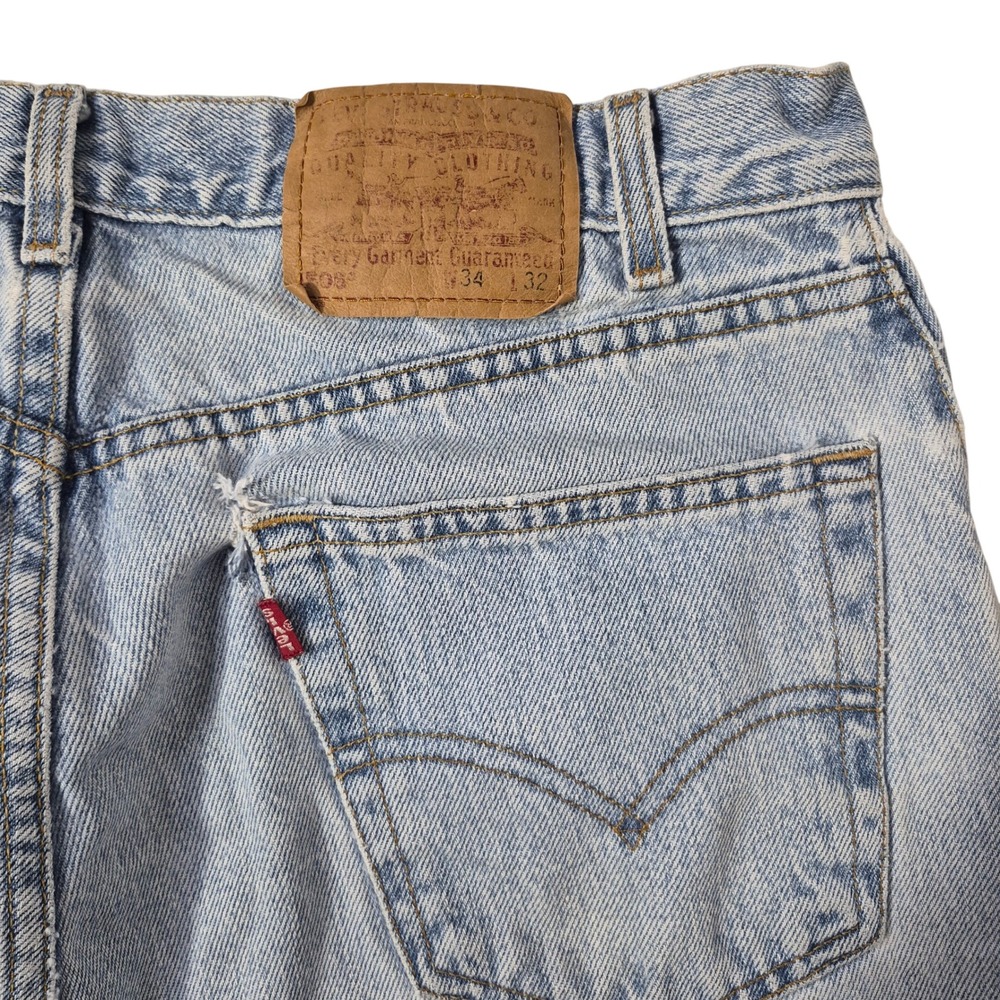 Levis 505 Jeans Mens 34x32 Regular Straight Light Wash Cotton Distressed Y2K